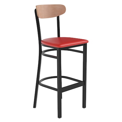 Flash Furniture Wright Transitional Steel Boomerang Back Barstool, Black/Natural Birch/Red (XUDG6V6RDVNAT)