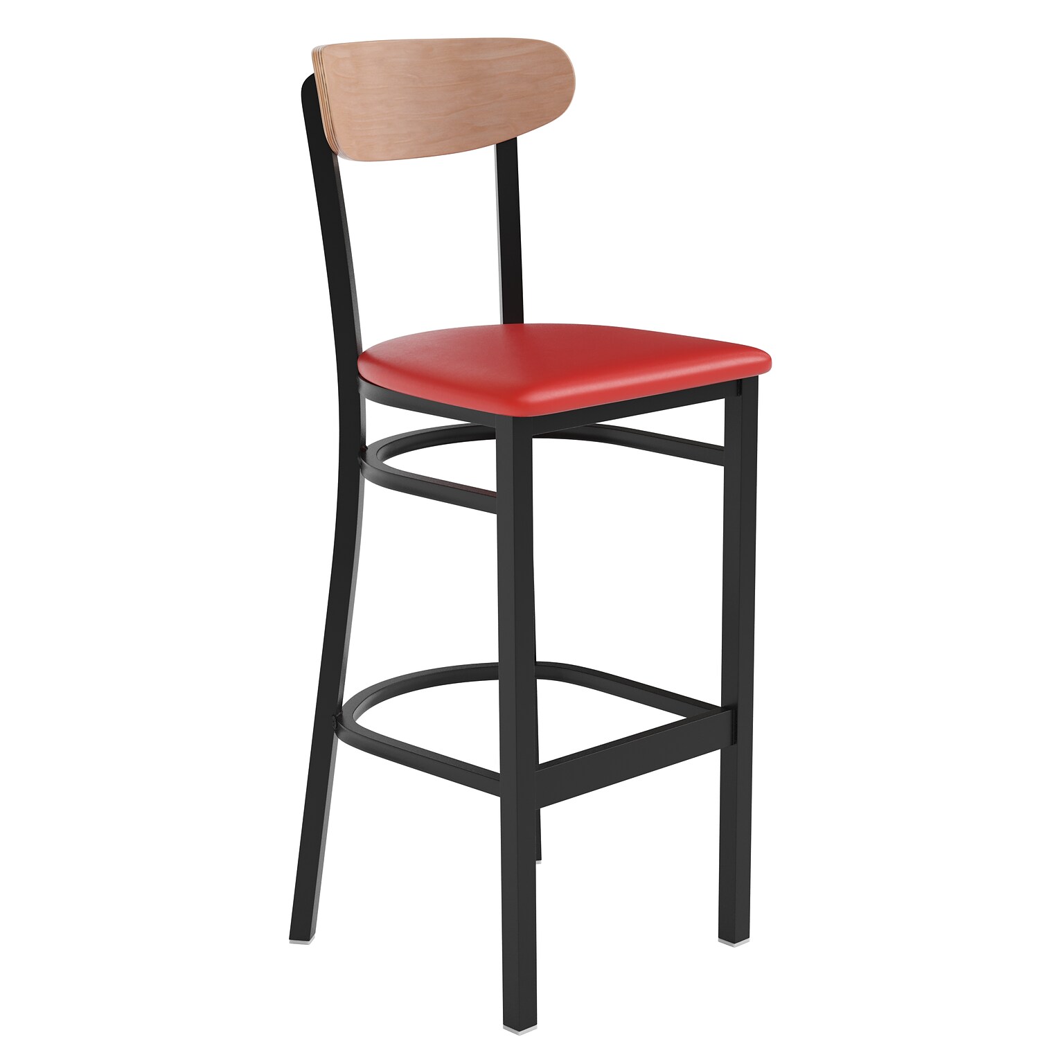 Flash Furniture Wright Transitional Steel Boomerang Back Barstool, Black/Natural Birch/Red (XUDG6V6RDVNAT)
