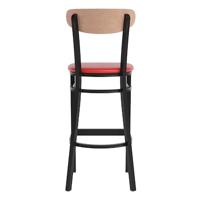 Flash Furniture Wright Transitional Steel Boomerang Back Barstool, Black/Natural Birch/Red (XUDG6V6RDVNAT)