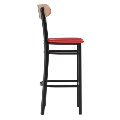 Flash Furniture Wright Transitional Steel Boomerang Back Barstool, Black/Natural Birch/Red (XUDG6V6RDVNAT)