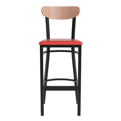 Flash Furniture Wright Transitional Steel Boomerang Back Barstool, Black/Natural Birch/Red (XUDG6V6RDVNAT)
