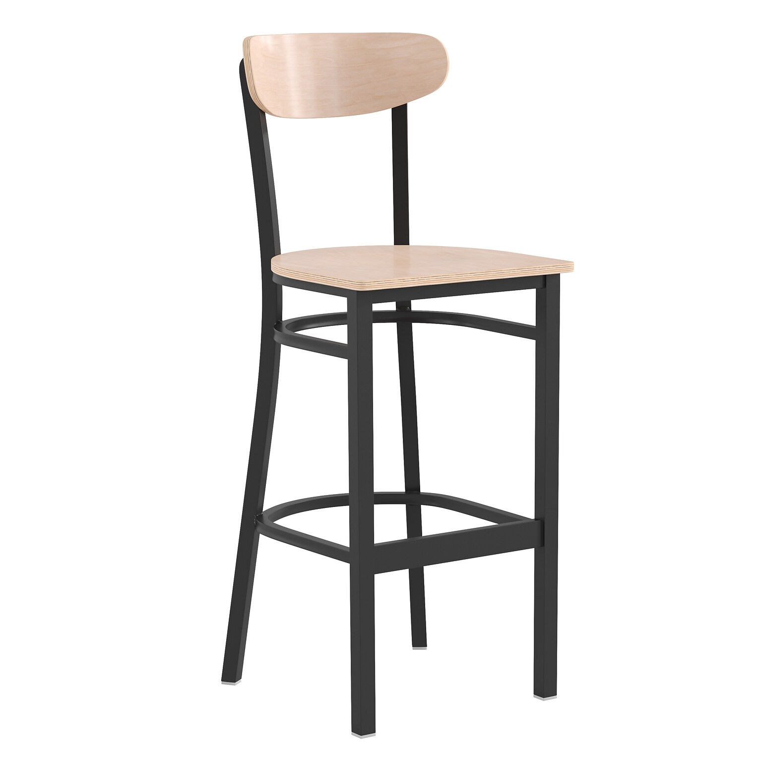 Flash Furniture Wright Transitional Steel Boomerang Back Barstool, Black/Natural Birch (XUDG6V6BNAT)