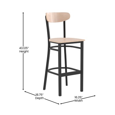 Flash Furniture Wright Transitional Steel Boomerang Back Barstool, Black/Natural Birch (XUDG6V6BNAT)