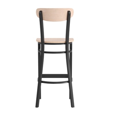 Flash Furniture Wright Transitional Steel Boomerang Back Barstool, Black/Natural Birch (XUDG6V6BNAT)