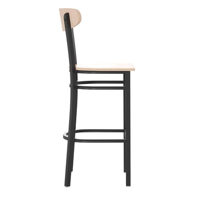 Flash Furniture Wright Transitional Steel Boomerang Back Barstool, Black/Natural Birch (XUDG6V6BNAT)