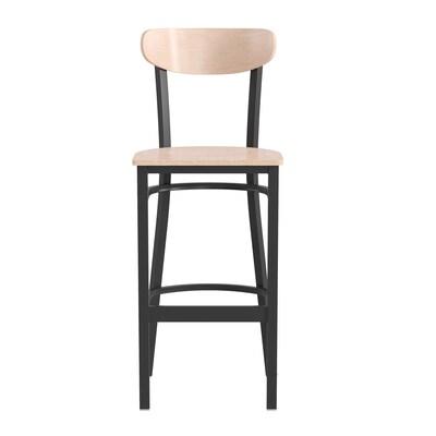 Flash Furniture Wright Transitional Steel Boomerang Back Barstool, Black/Natural Birch (XUDG6V6BNAT)