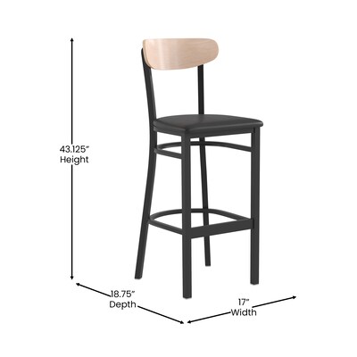 Flash Furniture Wright Transitional Steel Boomerang Back Barstool, Black/Natural Birch (XUDG6V6BVNAT)