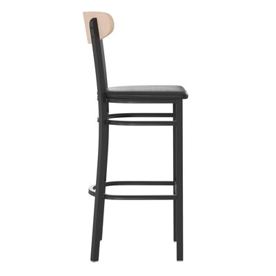 Flash Furniture Wright Transitional Steel Boomerang Back Barstool, Black/Natural Birch (XUDG6V6BVNAT)