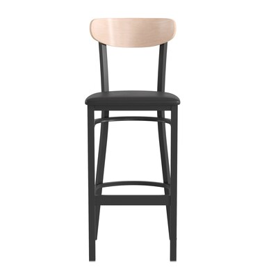 Flash Furniture Wright Transitional Steel Boomerang Back Barstool, Black/Natural Birch (XUDG6V6BVNAT)