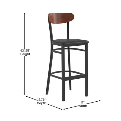 Flash Furniture Wright Transitional Steel Boomerang Back Barstool, Black/Walnut (XUDG6V6BVWAL)