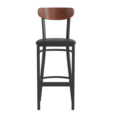 Flash Furniture Wright Transitional Steel Boomerang Back Barstool, Black/Walnut (XUDG6V6BVWAL)