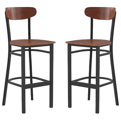 Flash Furniture Wright Transitional Metal Boomerang Back Commercial Barstools, Black/Walnut, 2-Pieces/Pack (2XUDG6V6BWAL)