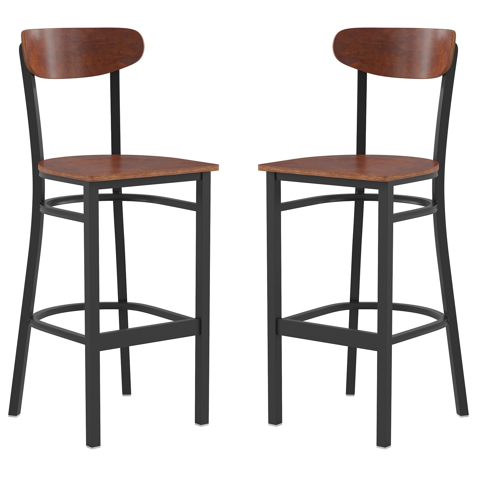 Flash Furniture Wright Transitional Metal Boomerang Back Commercial Barstools, Black/Walnut, 2-Pieces/Pack (2XUDG6V6BWAL)