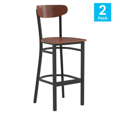 Flash Furniture Wright Transitional Metal Boomerang Back Commercial Barstools, Black/Walnut, 2-Pieces/Pack (2XUDG6V6BWAL)
