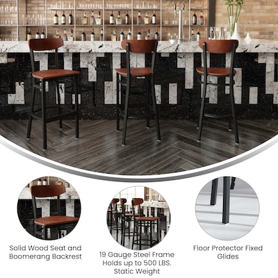 Flash Furniture Wright Transitional Metal Boomerang Back Commercial Barstools, Black/Walnut, 2-Pieces/Pack (2XUDG6V6BWAL)