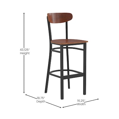 Flash Furniture Wright Transitional Metal Boomerang Back Commercial Barstools, Black/Walnut, 2-Pieces/Pack (2XUDG6V6BWAL)