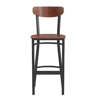 Flash Furniture Wright Transitional Metal Boomerang Back Commercial Barstools, Black/Walnut, 2-Pieces/Pack (2XUDG6V6BWAL)