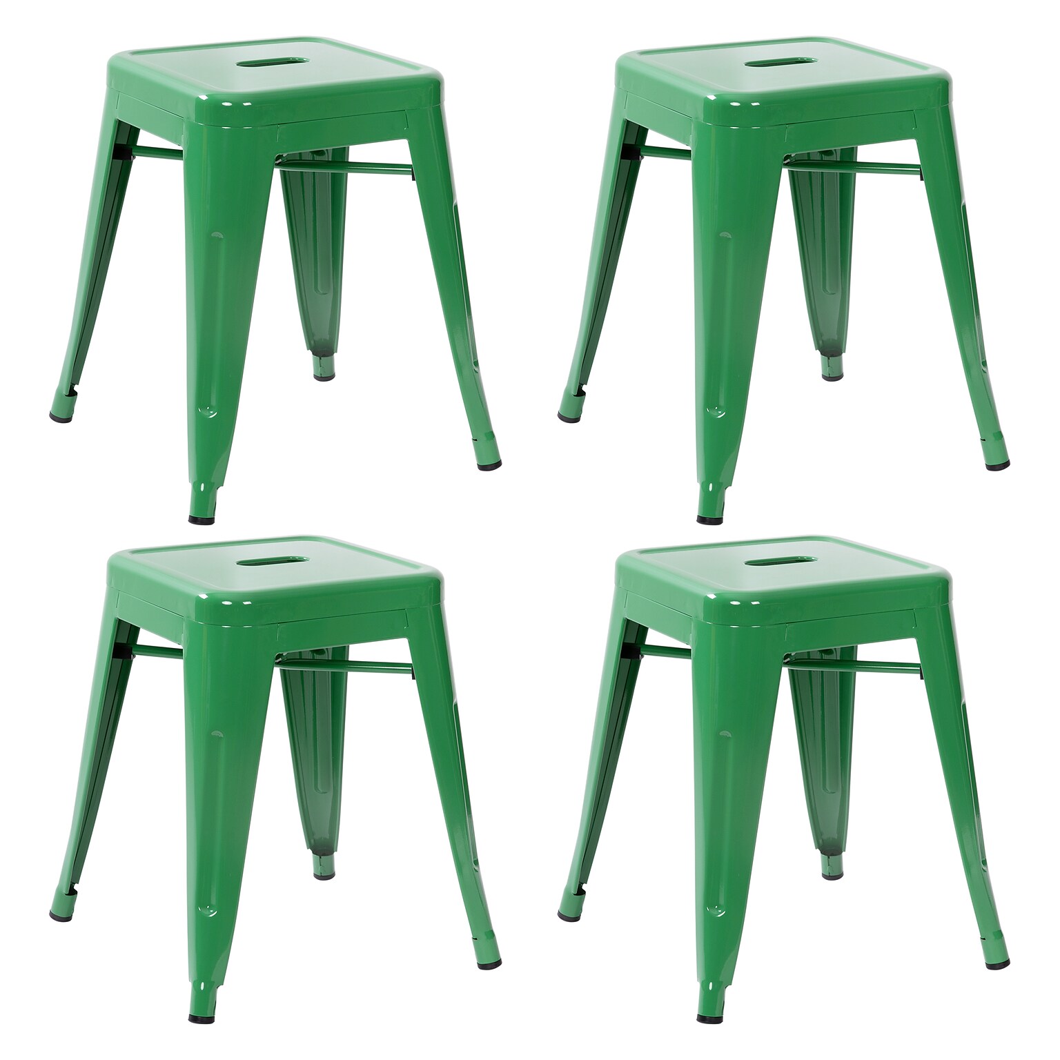 Flash Furniture Kai Industrial Iron Table Height Stackable Restaurant Stool without Back, Green, 4-Pieces/Pack (ETBT350318GN)