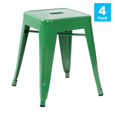Flash Furniture Kai Industrial Iron Table Height Stackable Restaurant Stool without Back, Green, 4-Pieces/Pack (ETBT350318GN)