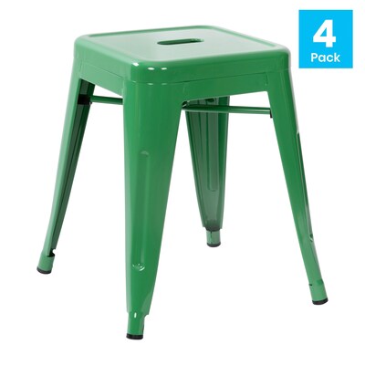 Flash Furniture Kai Industrial Iron Table Height Stackable Restaurant Stool without Back, Green, 4-Pieces/Pack (ETBT350318GN)