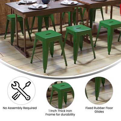 Flash Furniture Kai Industrial Iron Table Height Stackable Restaurant Stool without Back, Green, 4-Pieces/Pack (ETBT350318GN)