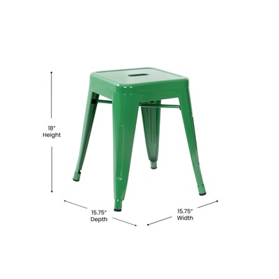 Flash Furniture Kai Industrial Iron Table Height Stackable Restaurant Stool without Back, Green, 4-Pieces/Pack (ETBT350318GN)