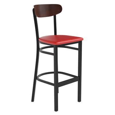 Flash Furniture Wright Transitional Steel Boomerang Back Barstool, Black/Walnut/Red (XUDG6V6RDVWAL)