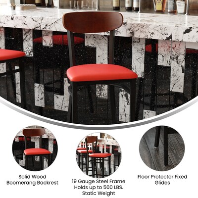 Flash Furniture Wright Transitional Steel Boomerang Back Barstool, Black/Walnut/Red (XUDG6V6RDVWAL)