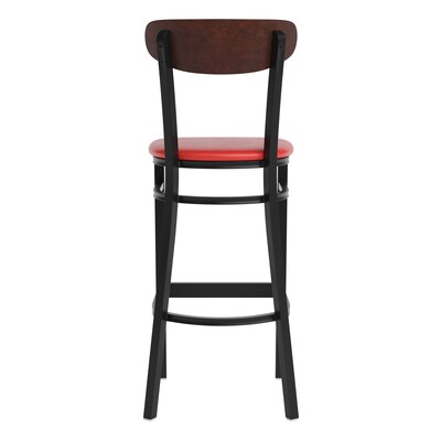 Flash Furniture Wright Transitional Steel Boomerang Back Barstool, Black/Walnut/Red (XUDG6V6RDVWAL)