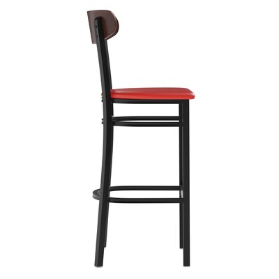 Flash Furniture Wright Transitional Steel Boomerang Back Barstool, Black/Walnut/Red (XUDG6V6RDVWAL)