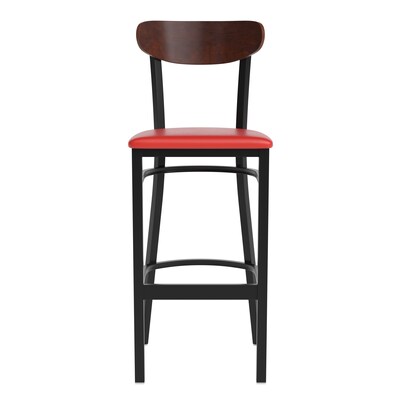 Flash Furniture Wright Transitional Steel Boomerang Back Barstool, Black/Walnut/Red (XUDG6V6RDVWAL)