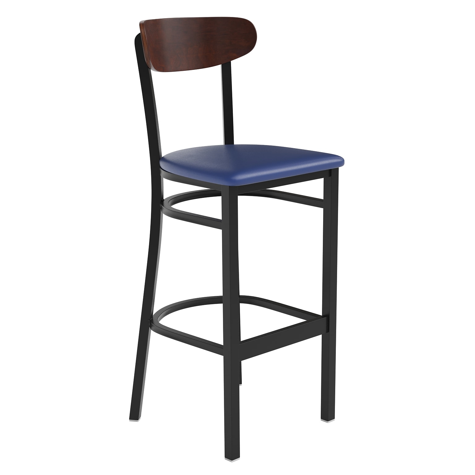 Flash Furniture Wright Transitional Steel Boomerang Back Barstool, Black/Walnut/Blue (XUDG6V6BLVWAL)
