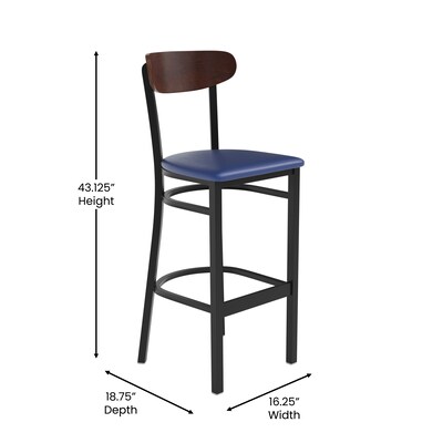 Flash Furniture Wright Transitional Steel Boomerang Back Barstool, Black/Walnut/Blue (XUDG6V6BLVWAL)