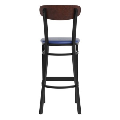 Flash Furniture Wright Transitional Steel Boomerang Back Barstool, Black/Walnut/Blue (XUDG6V6BLVWAL)