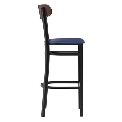 Flash Furniture Wright Transitional Steel Boomerang Back Barstool, Black/Walnut/Blue (XUDG6V6BLVWAL)