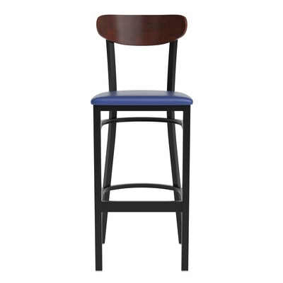 Flash Furniture Wright Transitional Steel Boomerang Back Barstool, Black/Walnut/Blue (XUDG6V6BLVWAL)