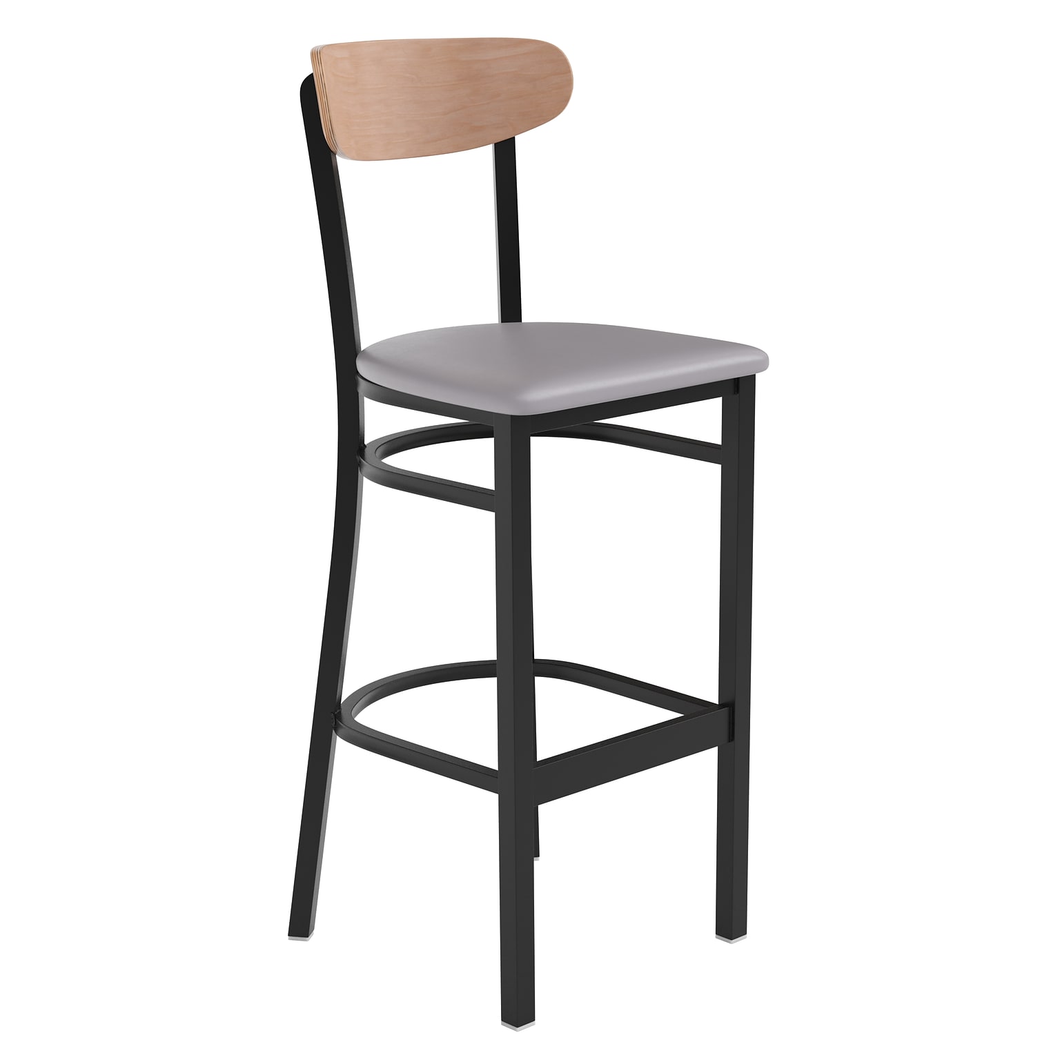 Flash Furniture Wright Transitional Steel Boomerang Back Barstool, Black/Natural Birch/Gray (XUDG6V6GYVNAT)