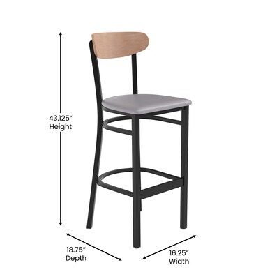 Flash Furniture Wright Transitional Steel Boomerang Back Barstool, Black/Natural Birch/Gray (XUDG6V6GYVNAT)