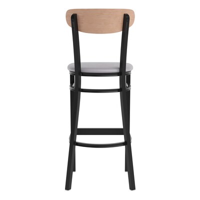 Flash Furniture Wright Transitional Steel Boomerang Back Barstool, Black/Natural Birch/Gray (XUDG6V6GYVNAT)