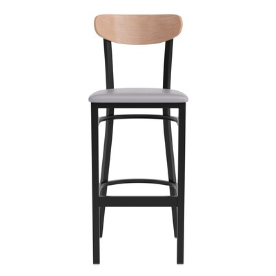 Flash Furniture Wright Transitional Steel Boomerang Back Barstool, Black/Natural Birch/Gray (XUDG6V6GYVNAT)