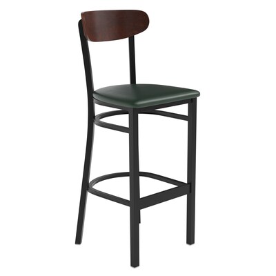 Flash Furniture Wright Transitional Steel Boomerang Back Barstool, Black/Walnut/Green (XUDG6V6GNVWAL)