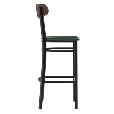 Flash Furniture Wright Transitional Steel Boomerang Back Barstool, Black/Walnut/Green (XUDG6V6GNVWAL)