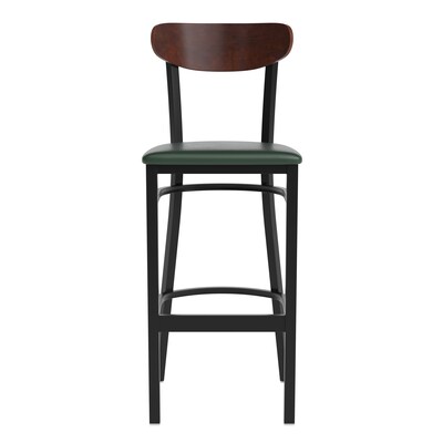 Flash Furniture Wright Transitional Steel Boomerang Back Barstool, Black/Walnut/Green (XUDG6V6GNVWAL)