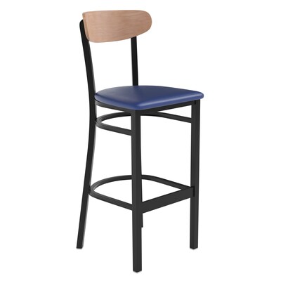Flash Furniture Wright Transitional Steel Boomerang Back Barstool, Black/Natural Birch/Blue (XUDG6V6BLVNAT)