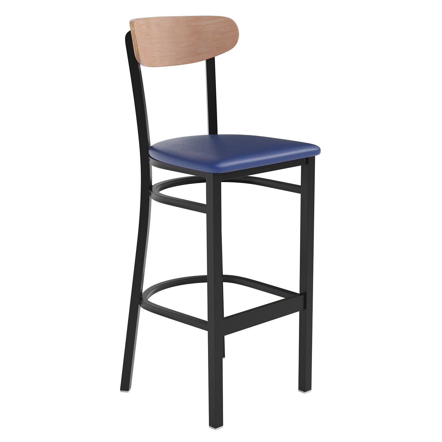 Flash Furniture Wright Transitional Steel Boomerang Back Barstool, Black/Natural Birch/Blue (XUDG6V6BLVNAT)
