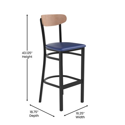 Flash Furniture Wright Transitional Steel Boomerang Back Barstool, Black/Natural Birch/Blue (XUDG6V6BLVNAT)