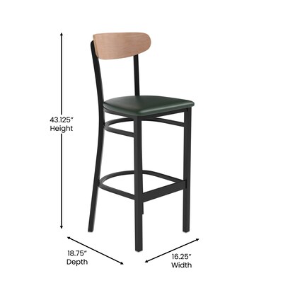 Flash Furniture Wright Transitional Steel Boomerang Back Barstool, Black/Natural Birch/Green (XUDG6V6GNVNAT)