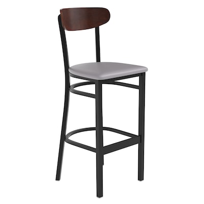 Flash Furniture Wright Transitional Steel Boomerang Back Barstool, Black/Walnut/Gray (XUDG6V6GYVWAL)