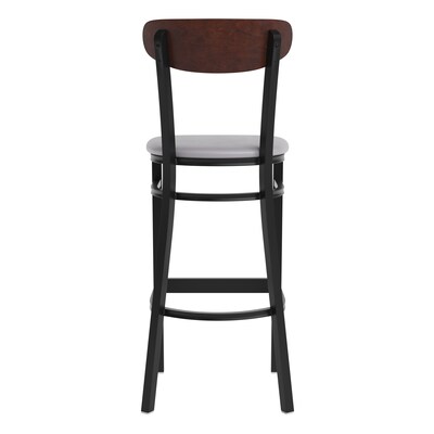 Flash Furniture Wright Transitional Steel Boomerang Back Barstool, Black/Walnut/Gray (XUDG6V6GYVWAL)