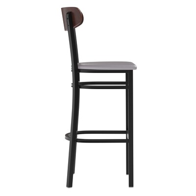 Flash Furniture Wright Transitional Steel Boomerang Back Barstool, Black/Walnut/Gray (XUDG6V6GYVWAL)
